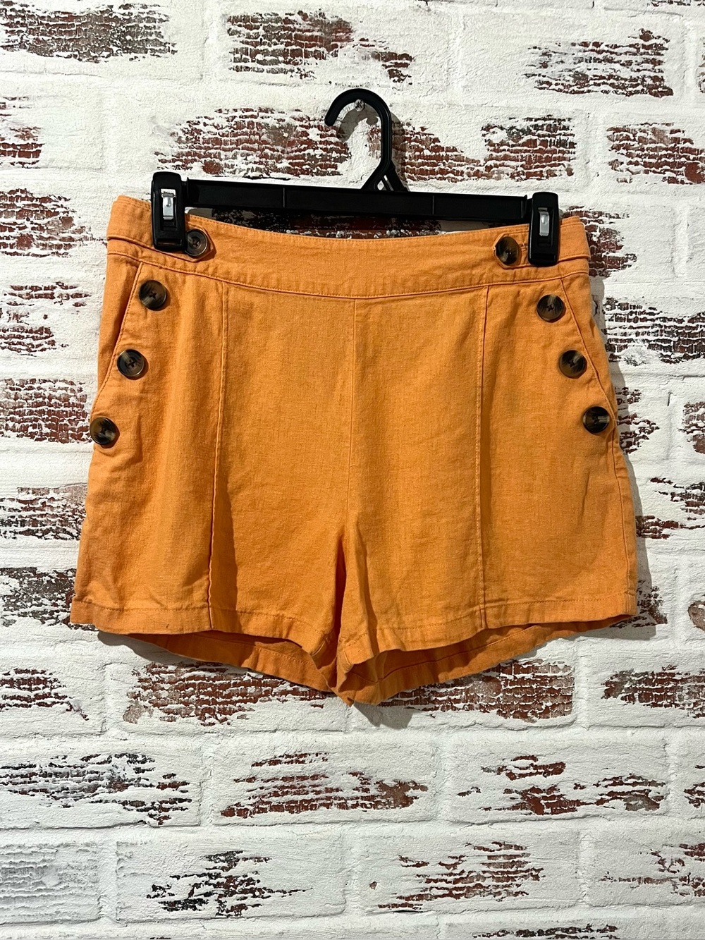 Calligraphie Shorts Linen Blend Orange Buttons Cuffed Beach Resort Summer Sz M